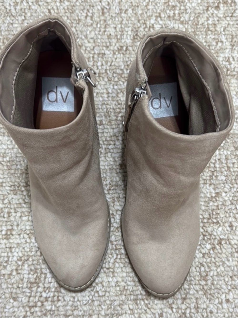 DV by Dolce Vita Taupe Suede Zip Ankle Booties